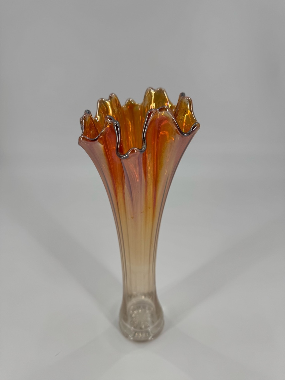 Antique Fenton Marigold Carnival Glass Smooth Swung Vase 12” c1912